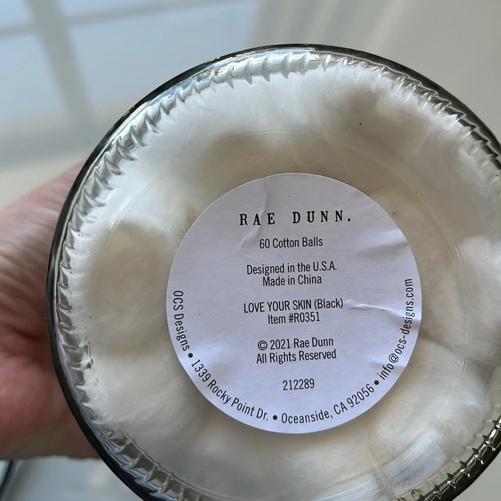 Rae Dunn Love Your Skin Bathroom QTip Cotton Ball Jar Organizer